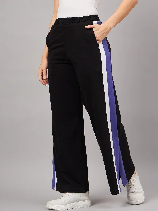 FEMEA Women Solid Side Stripes Cotton Wide Leg Track Pants