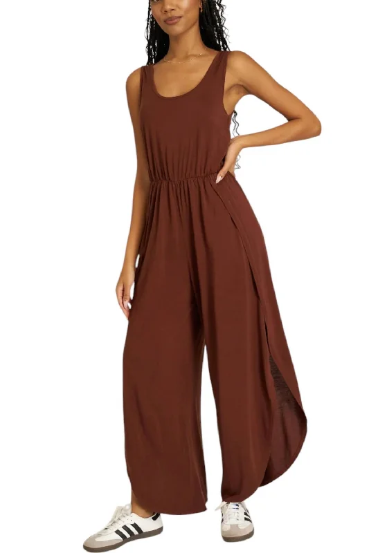 Do It Again Scoop Neck Jumpsuit In Brown