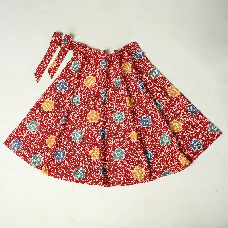 Red - Hand Batik Printed Cotton Wrap Around Skirt 123