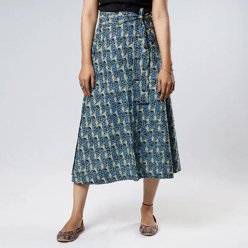 Blue - Ajrakh Block Printed Cotton Wrap Around Skirt