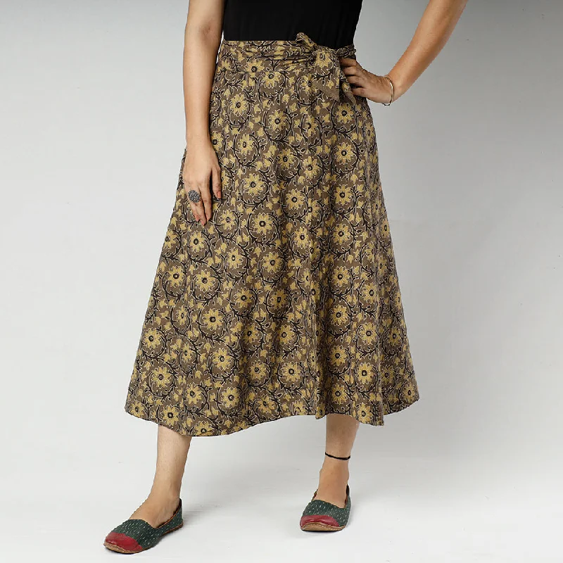 Brown - Ajrakh Block Printed Cotton Wrap Around Skirt