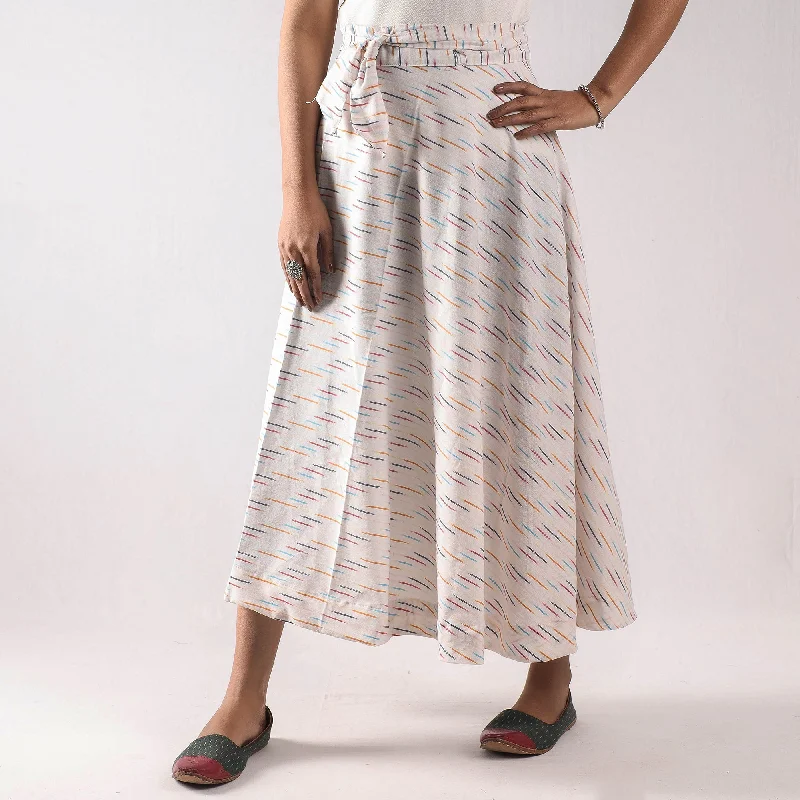 White - Pochampally Ikat Cotton Wrap Around Skirt