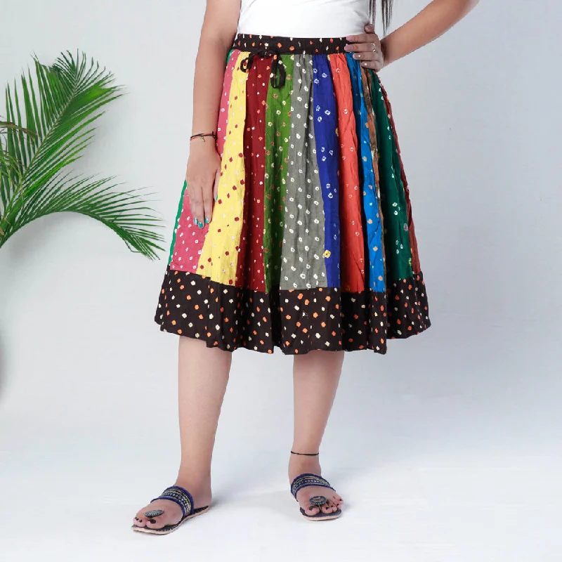 Multicolor - Bandhani Tie-Dye Patchwork Cotton Fabric Short Skirt