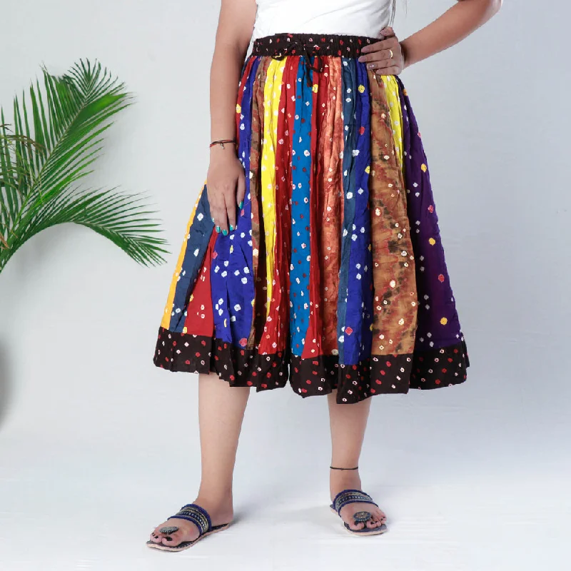 Multicolor - Bandhani Tie-Dye Patchwork Cotton Fabric Short Skirt