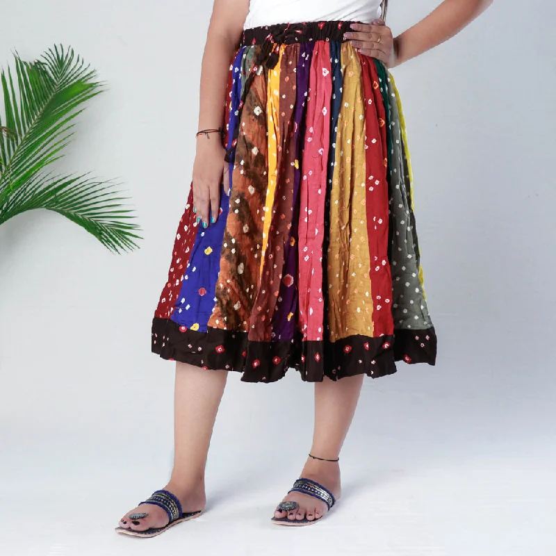 Multicolor - Bandhani Tie-Dye Patchwork Cotton Fabric Short Skirt