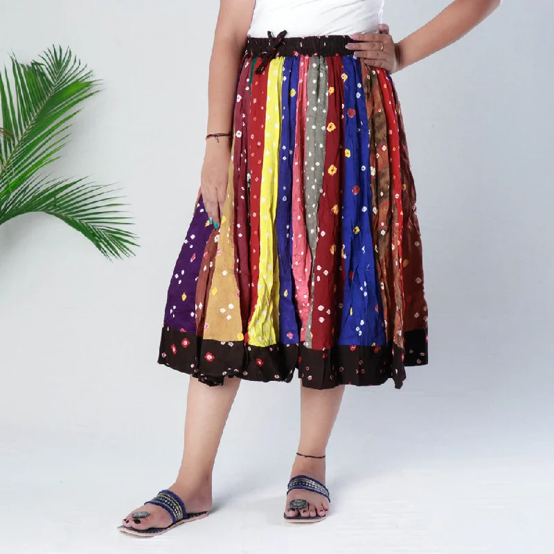 Multicolor - Bandhani Tie-Dye Patchwork Cotton Fabric Short Skirt