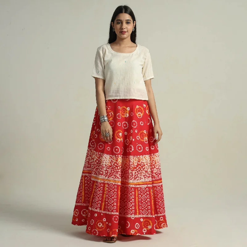 Pink - Hand Batik Printed Running Stitch Cotton Long Skirt 22