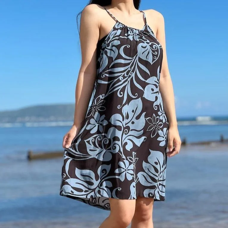 Monstera Abstract Halter Dress, Made in Hawaii