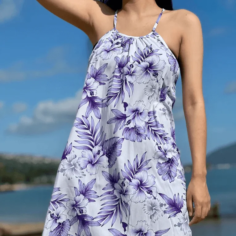 Bright Hibiscus Halter Dress, Made in Hawaii