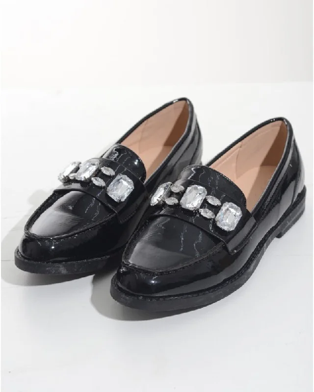 Ladies Black Loafers With Jewels