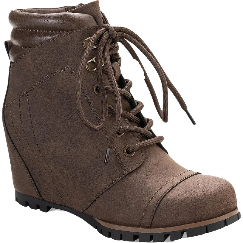 Sun + Stone Womens Quinnf Faux-Leather Lace-Up Wedge Boots