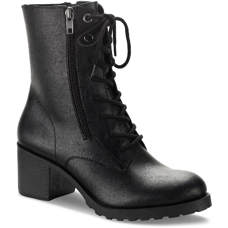 Sun + Stone Womens Sheilaa Faux Leather Block Heel Combat & Lace-Up Boots