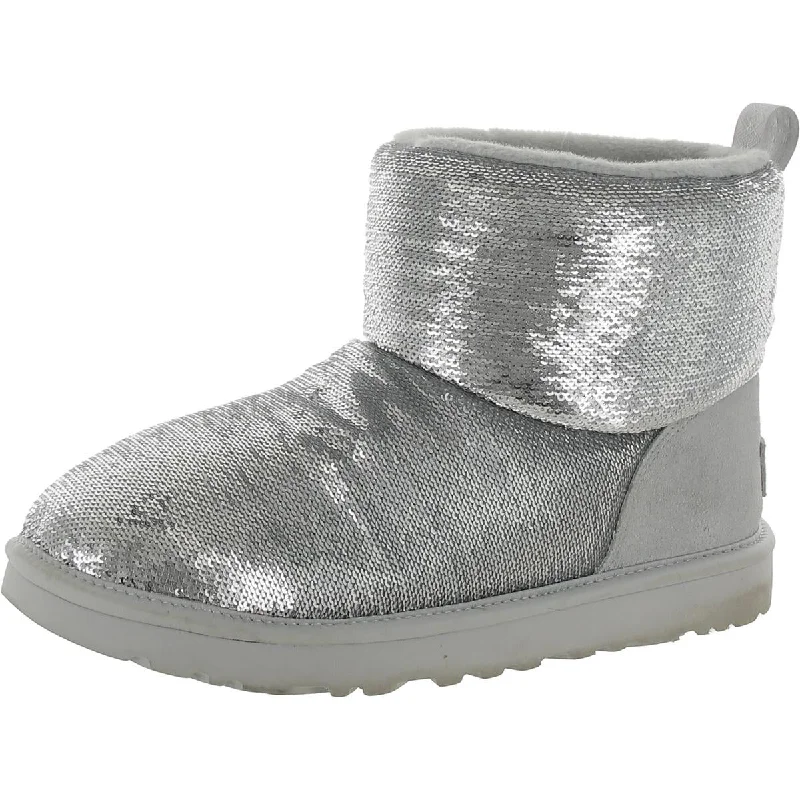 Ugg Womens Classic Mini Mirror Ball Suede Trim Sequined Winter & Snow Boots