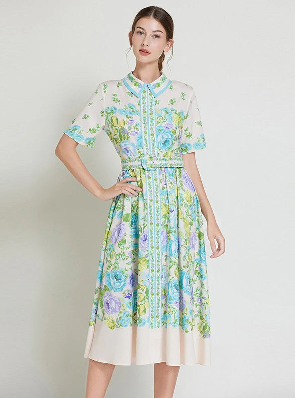 Retro Printed Slim Big Swing Dress