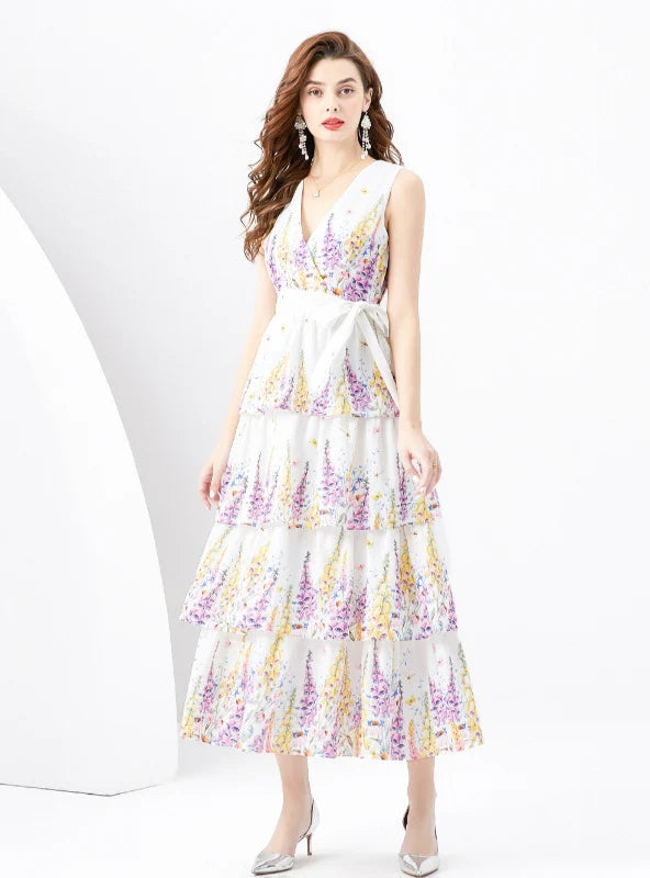 V-NECK PRINTED CAKE DRESS